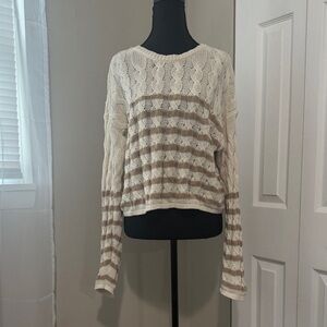 American Eagle Outfitters Cream and Brown Striped Sweater